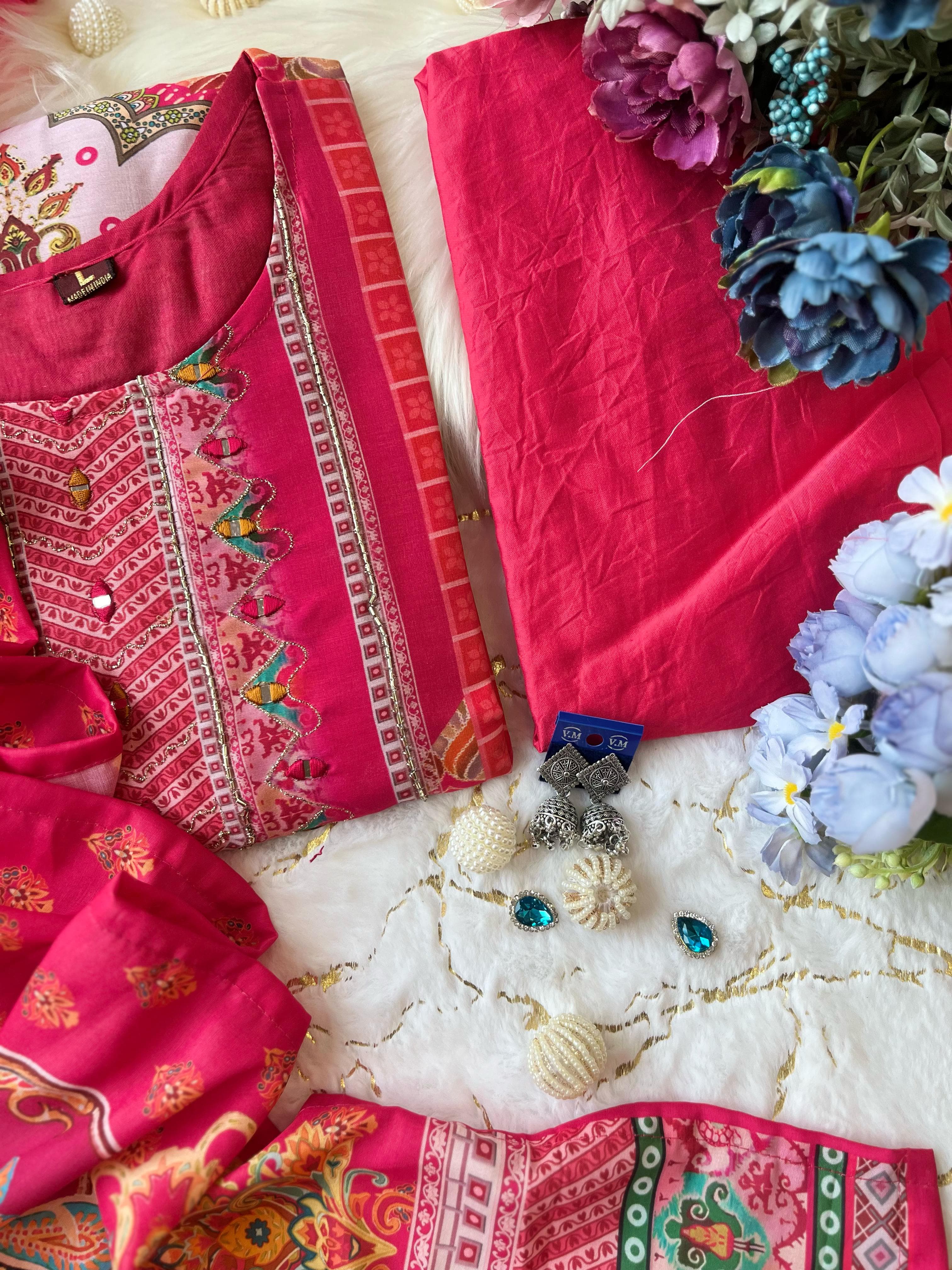 Beautifully Red Muslin Pakistani Suit Set with Digital Print