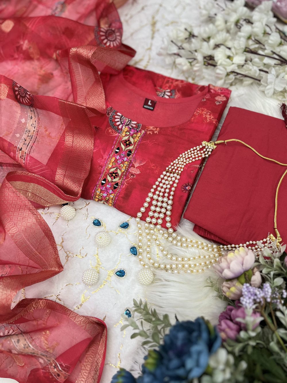 Beautiful Red Silk Zari Weaving Suit Set