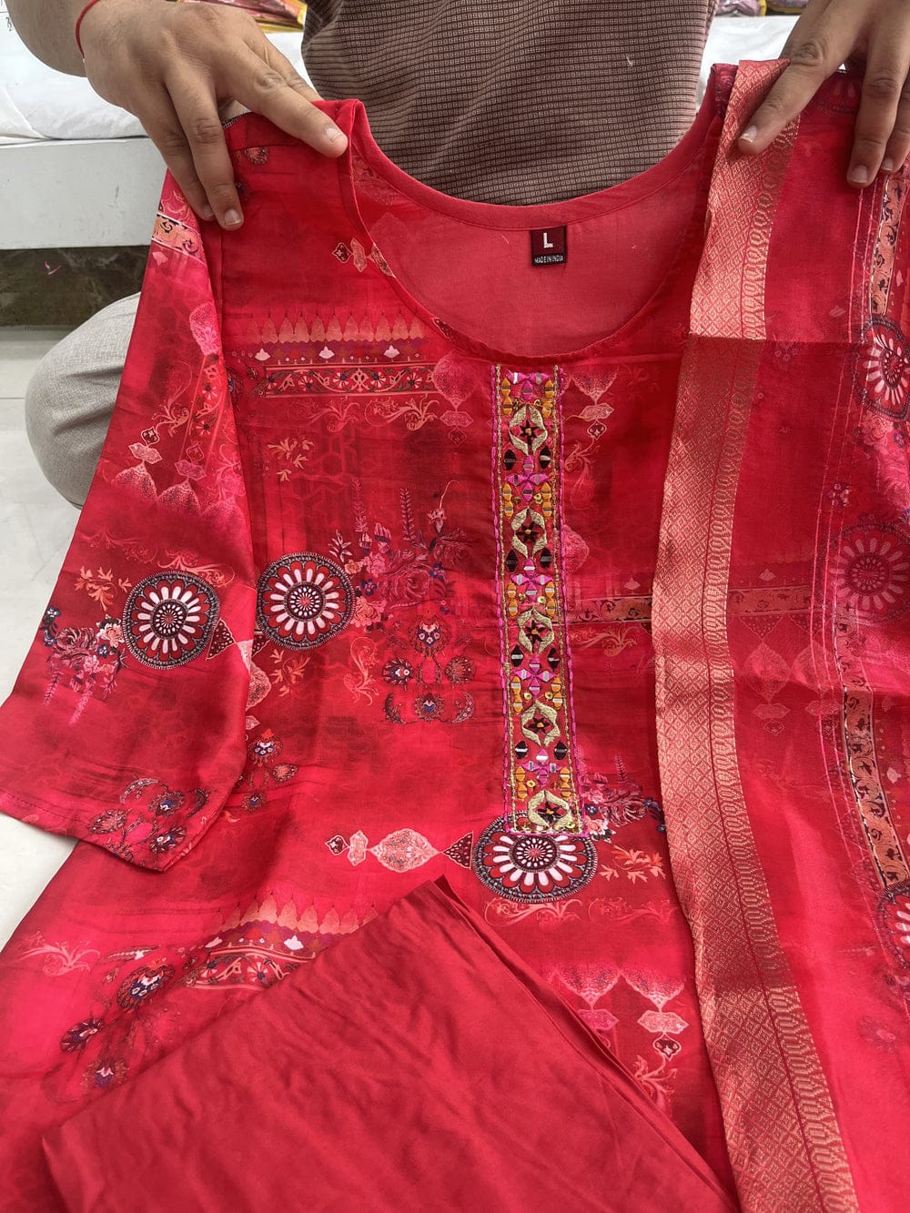 Beautiful Red Silk Zari Weaving Suit Set