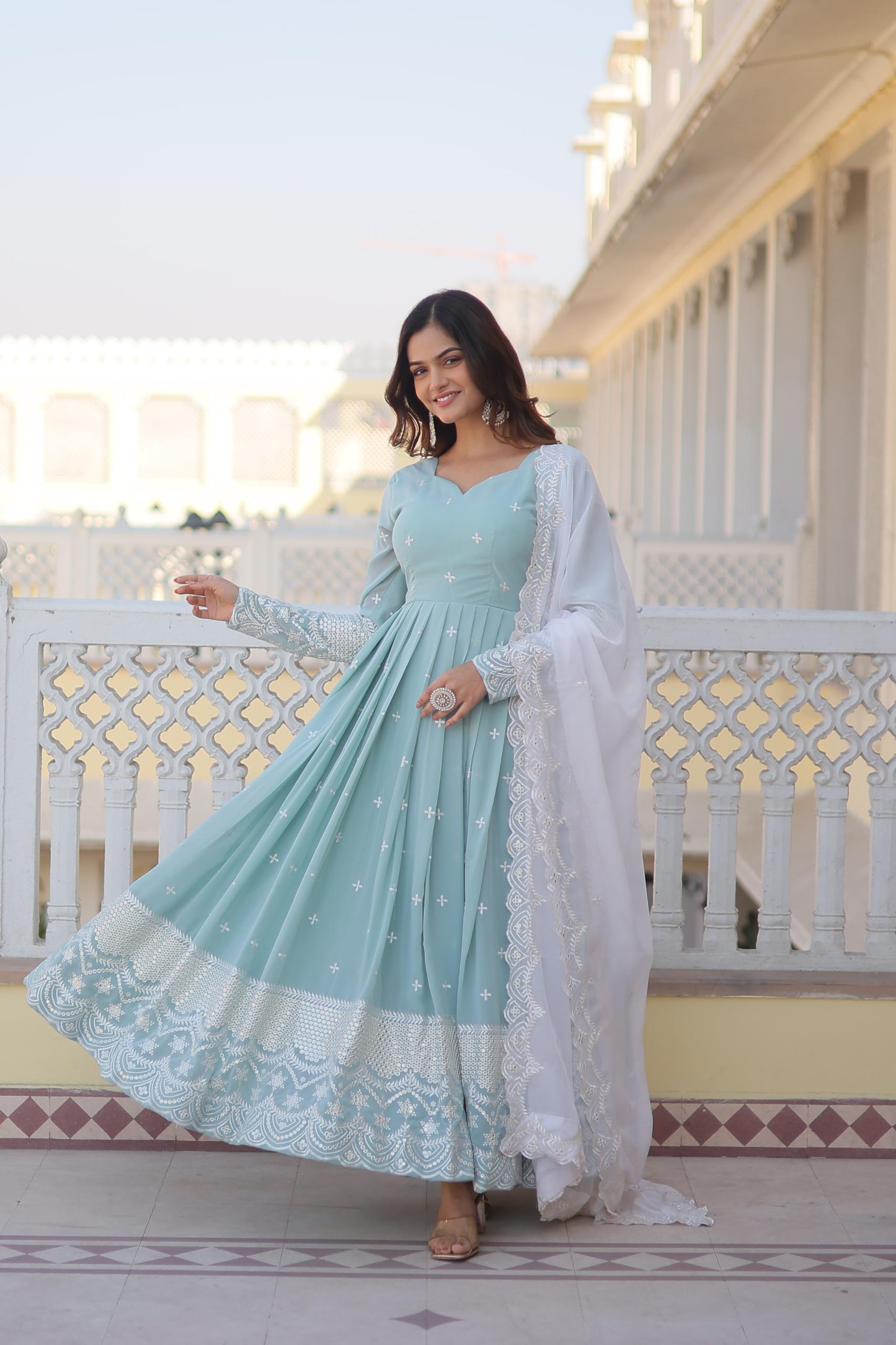 Nooré Zaara Embroidered Faux Georgette Designer Gown Set