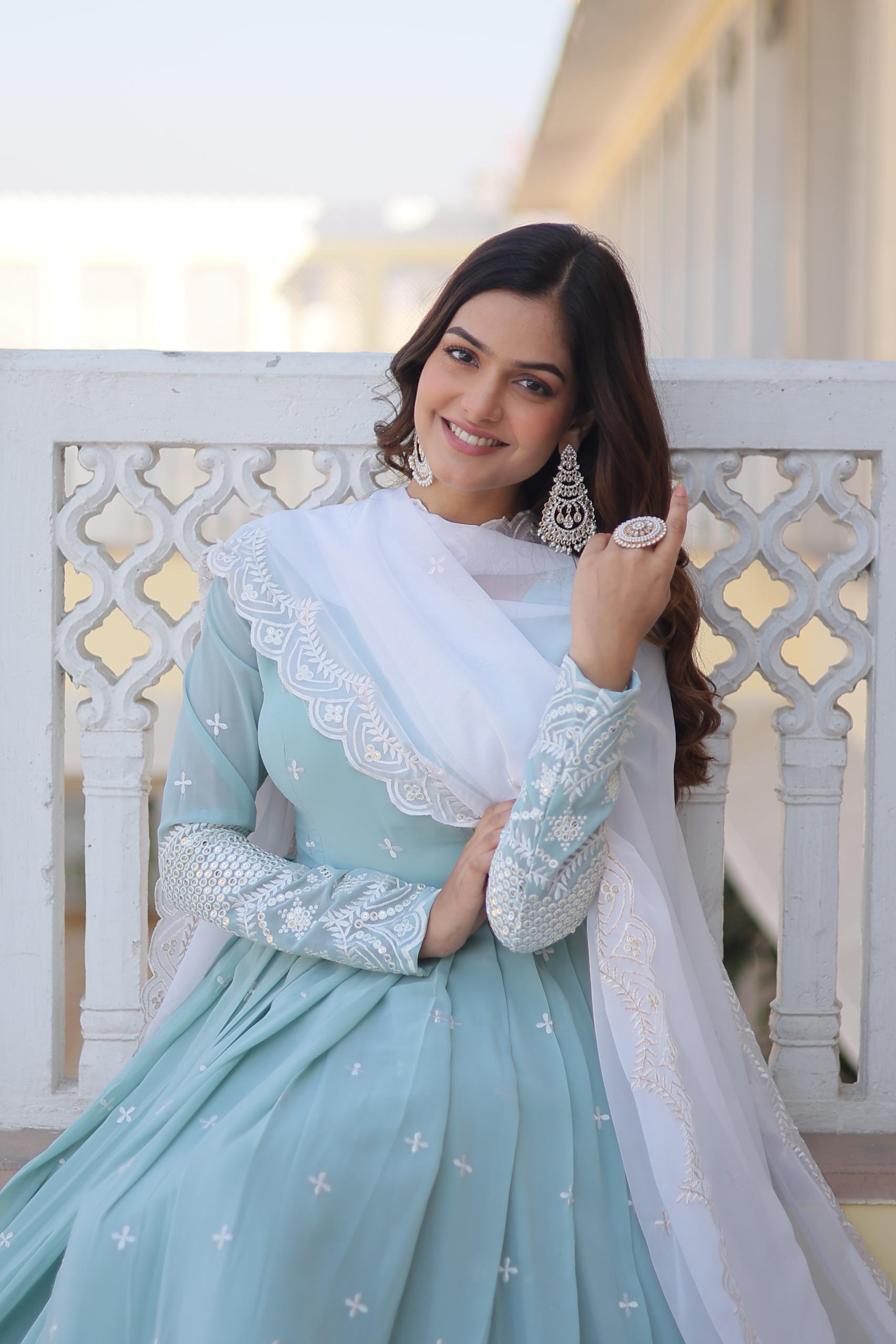 Nooré Zaara Embroidered Faux Georgette Designer Gown Set