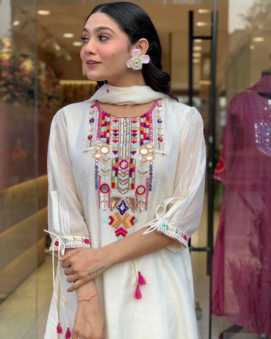 Cotton Silk Embroidered Suit Set with Chanderi Dupatta
