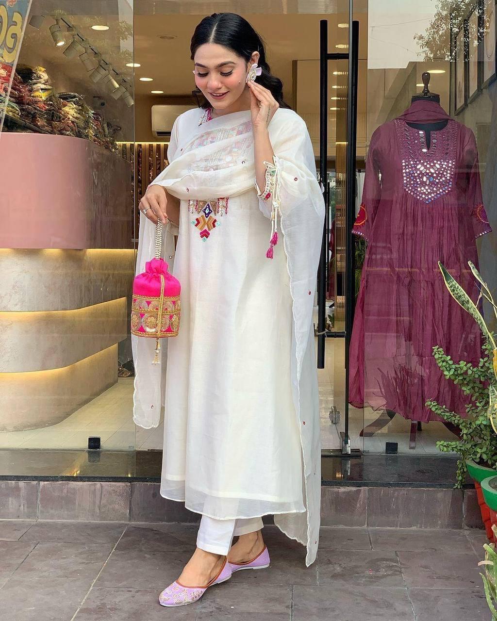 Cotton Silk Embroidered Suit Set with Chanderi Dupatta