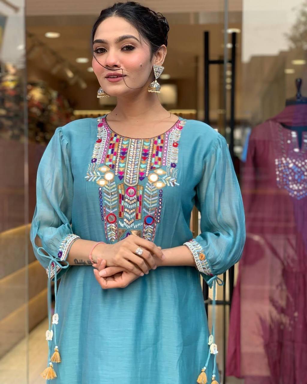 Cotton Silk Embroidered Suit Set with Chanderi Dupatta