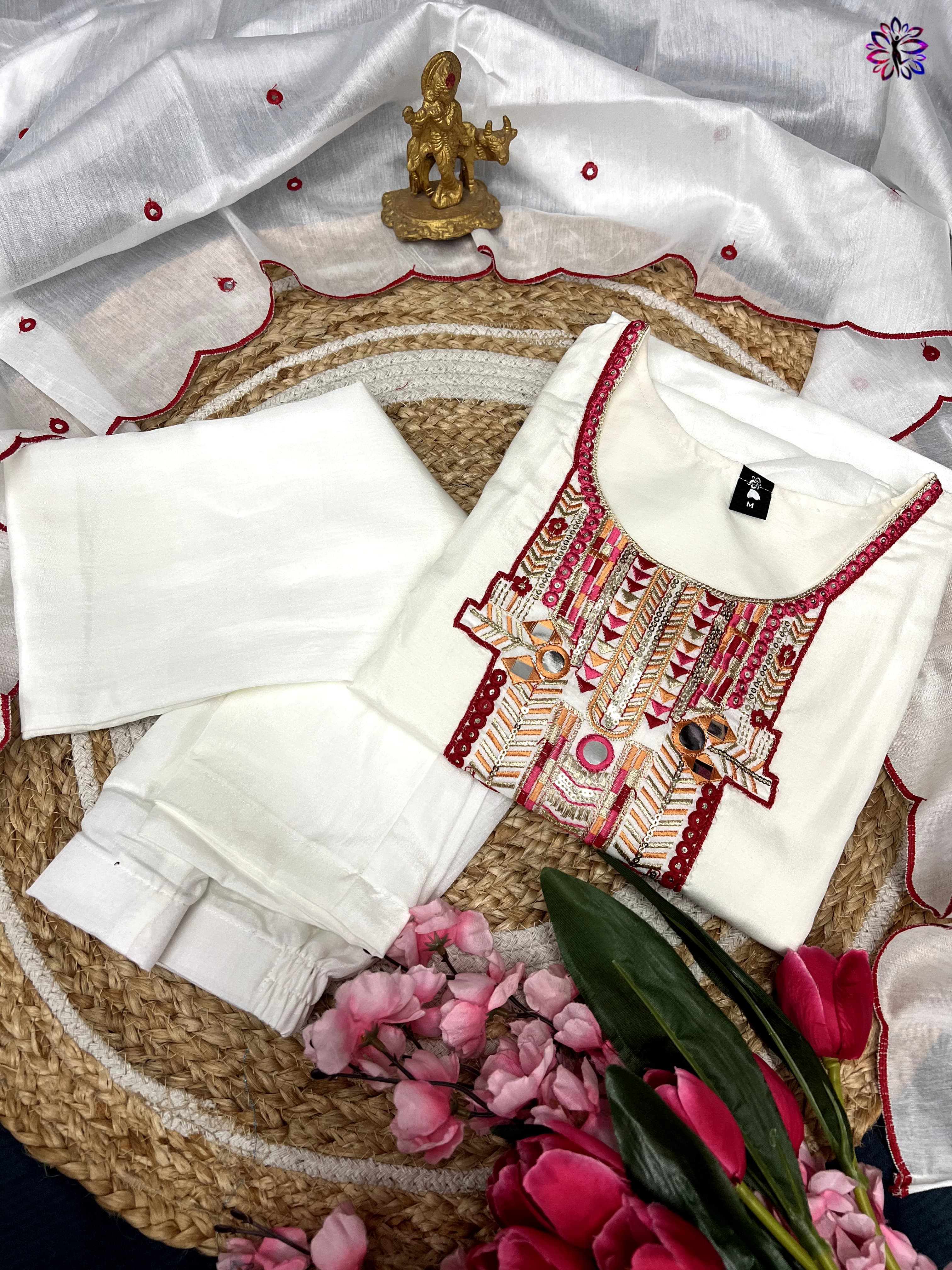 Cotton Silk Embroidered Suit Set with Chanderi Dupatta