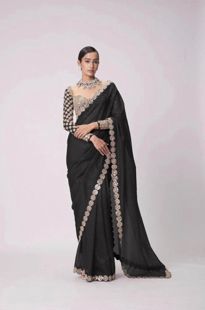 💠“Bollywood Blockbuster Georgette Saree – Heavy Mirror Work | Party Wear Set”