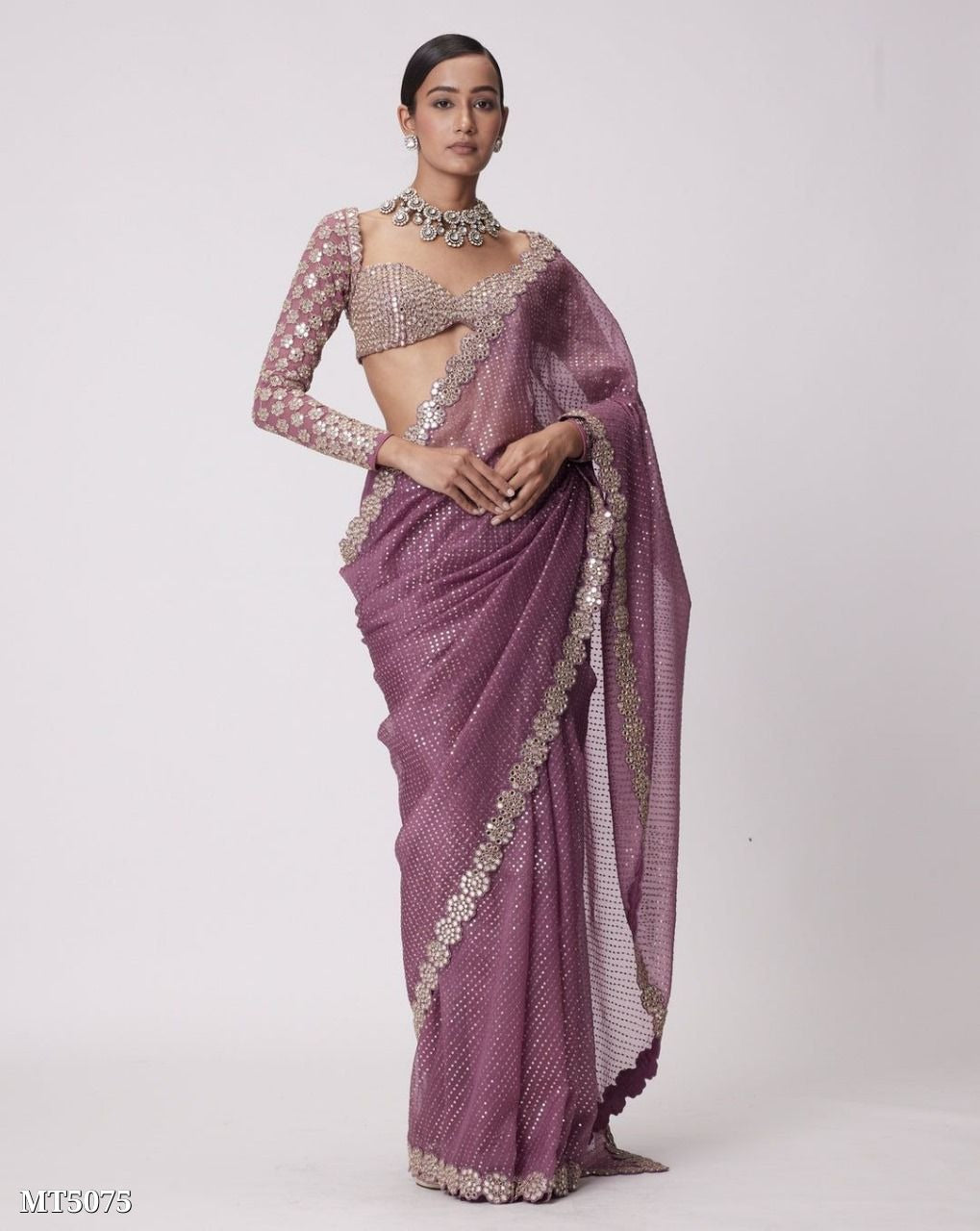 💠“Bollywood Blockbuster Georgette Saree – Heavy Mirror Work | Party Wear Set”