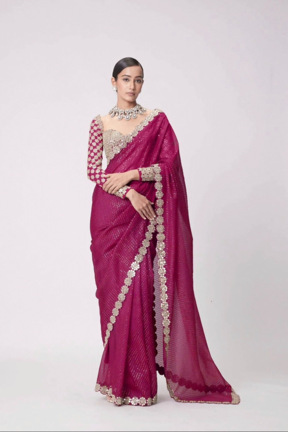 💠“Bollywood Blockbuster Georgette Saree – Heavy Mirror Work | Party Wear Set”