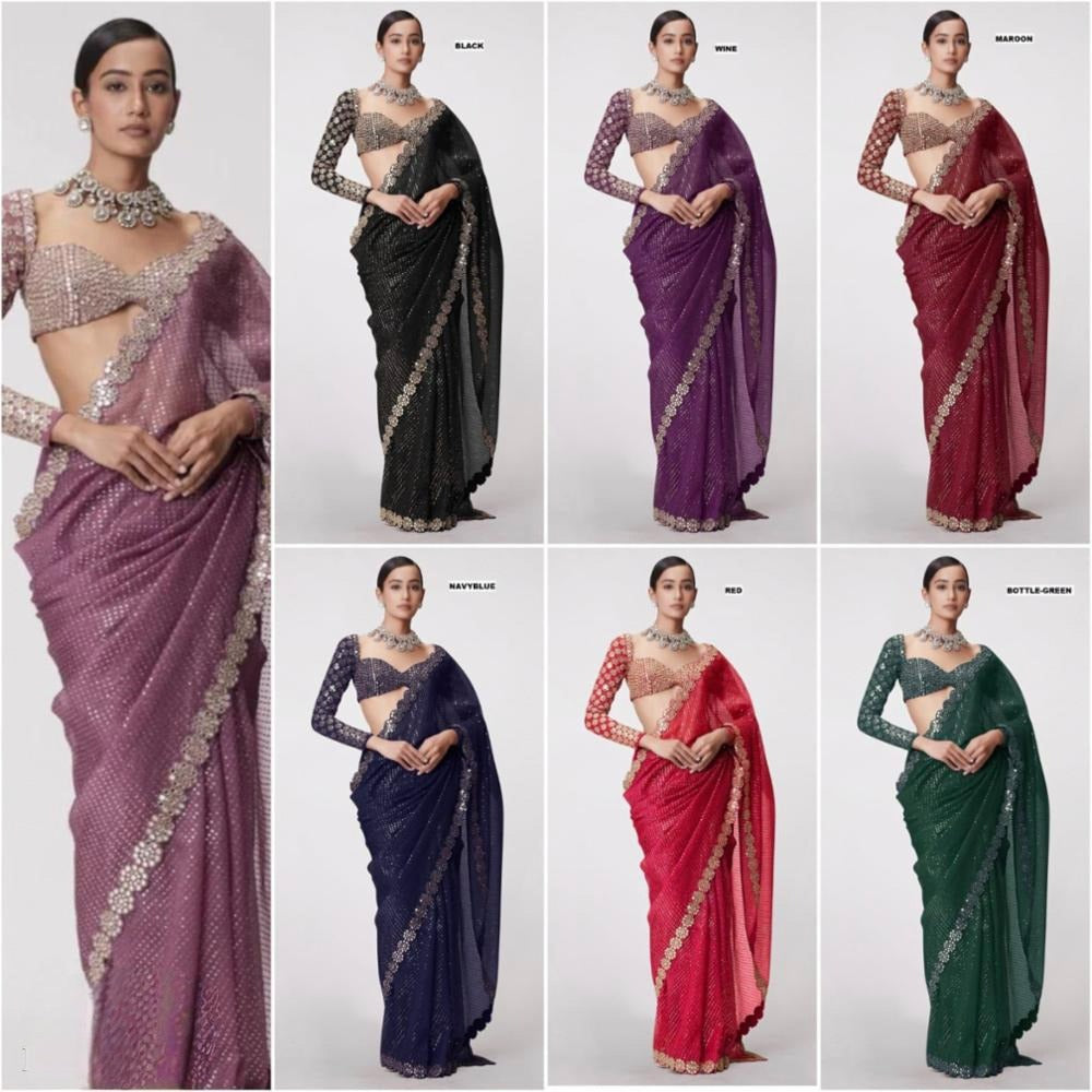 💠“Bollywood Blockbuster Georgette Saree – Heavy Mirror Work | Party Wear Set”