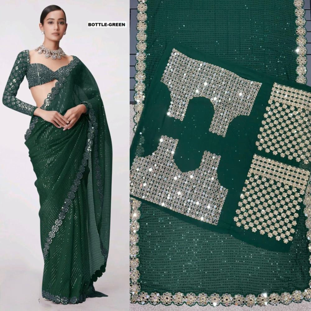 💠“Bollywood Blockbuster Georgette Saree – Heavy Mirror Work | Party Wear Set”