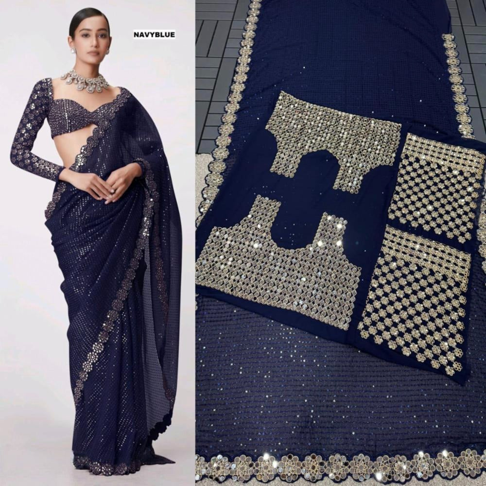 💠“Bollywood Blockbuster Georgette Saree – Heavy Mirror Work | Party Wear Set”