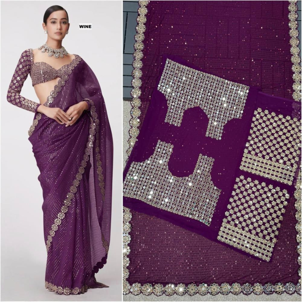 💠“Bollywood Blockbuster Georgette Saree – Heavy Mirror Work | Party Wear Set”