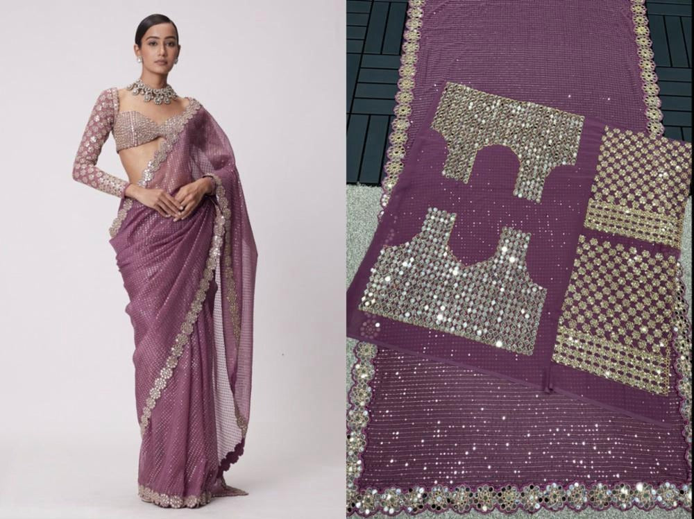 💠“Bollywood Blockbuster Georgette Saree – Heavy Mirror Work | Party Wear Set”
