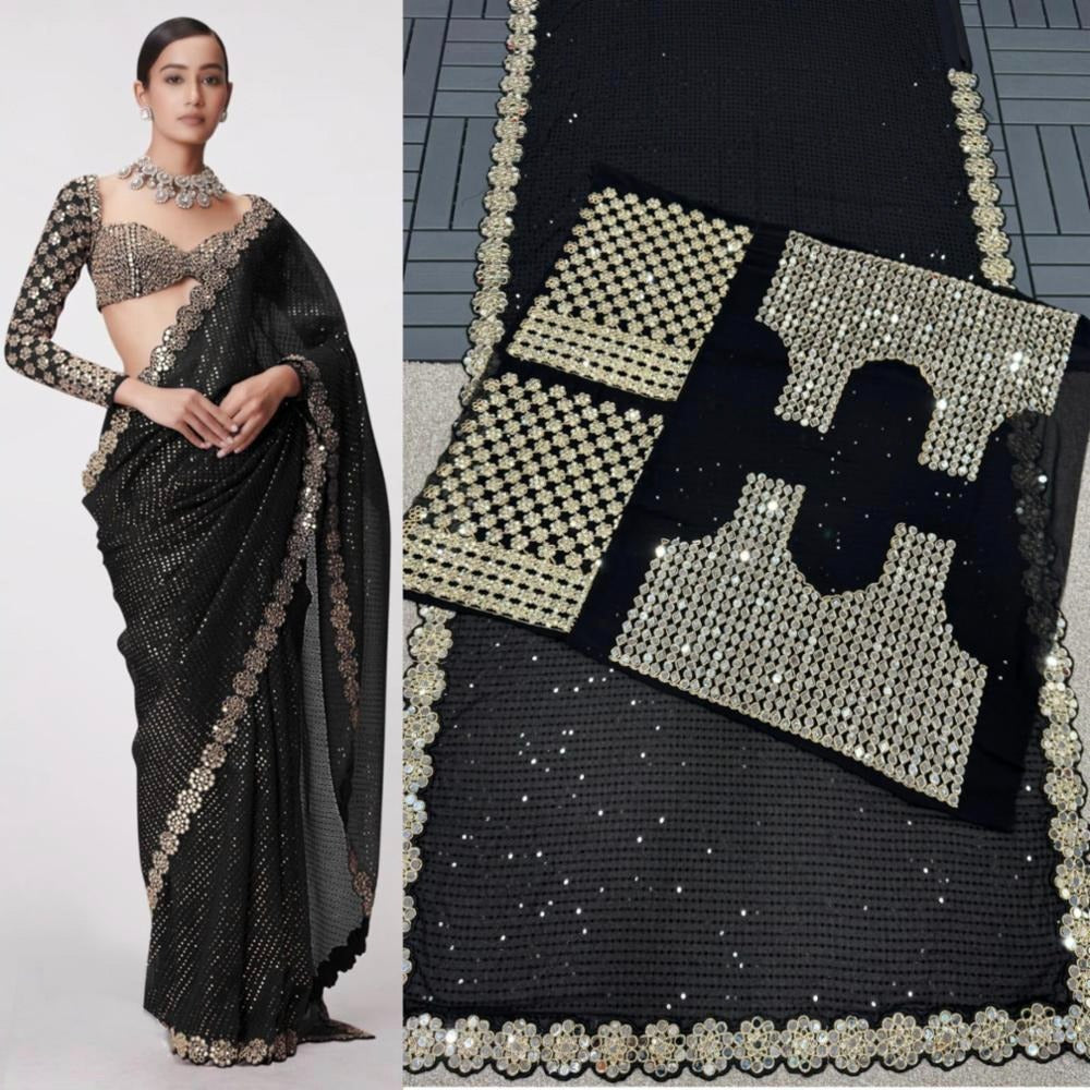 💠“Bollywood Blockbuster Georgette Saree – Heavy Mirror Work | Party Wear Set”