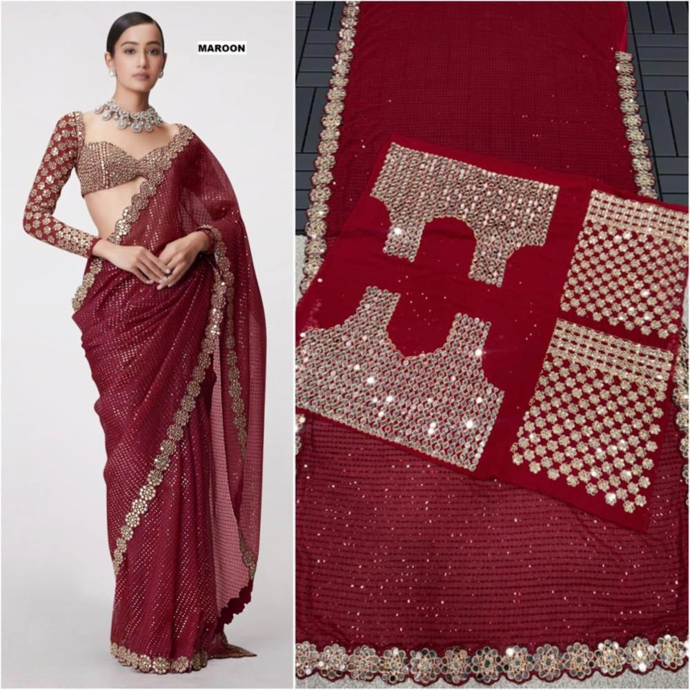 💠“Bollywood Blockbuster Georgette Saree – Heavy Mirror Work | Party Wear Set”