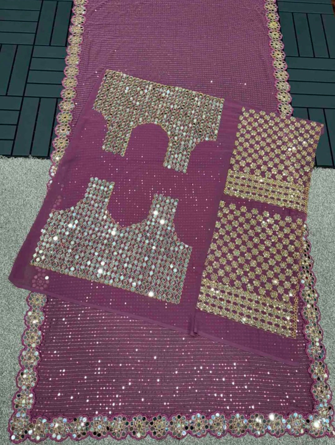 💠“Bollywood Blockbuster Georgette Saree – Heavy Mirror Work | Party Wear Set”