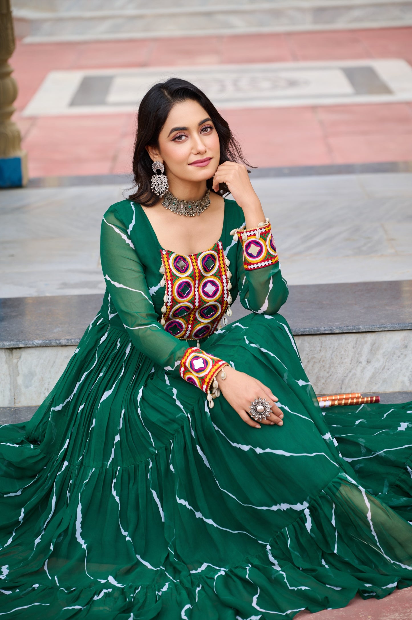 ✨ New Arrival – Laheriya Print Kutchi Patchwork Gown ✨