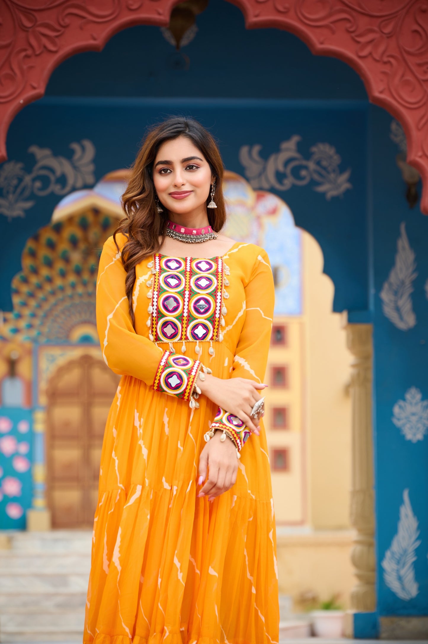 ✨ New Arrival – Laheriya Print Kutchi Patchwork Gown ✨