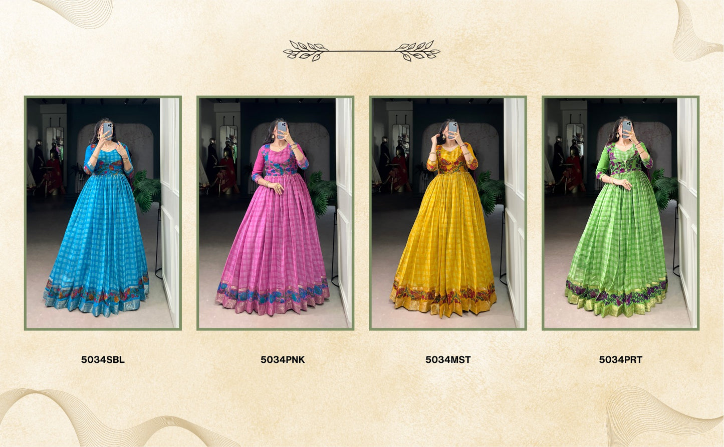 ✨ Elegant Printed Chanderi Gown with Stylish Koti ✨