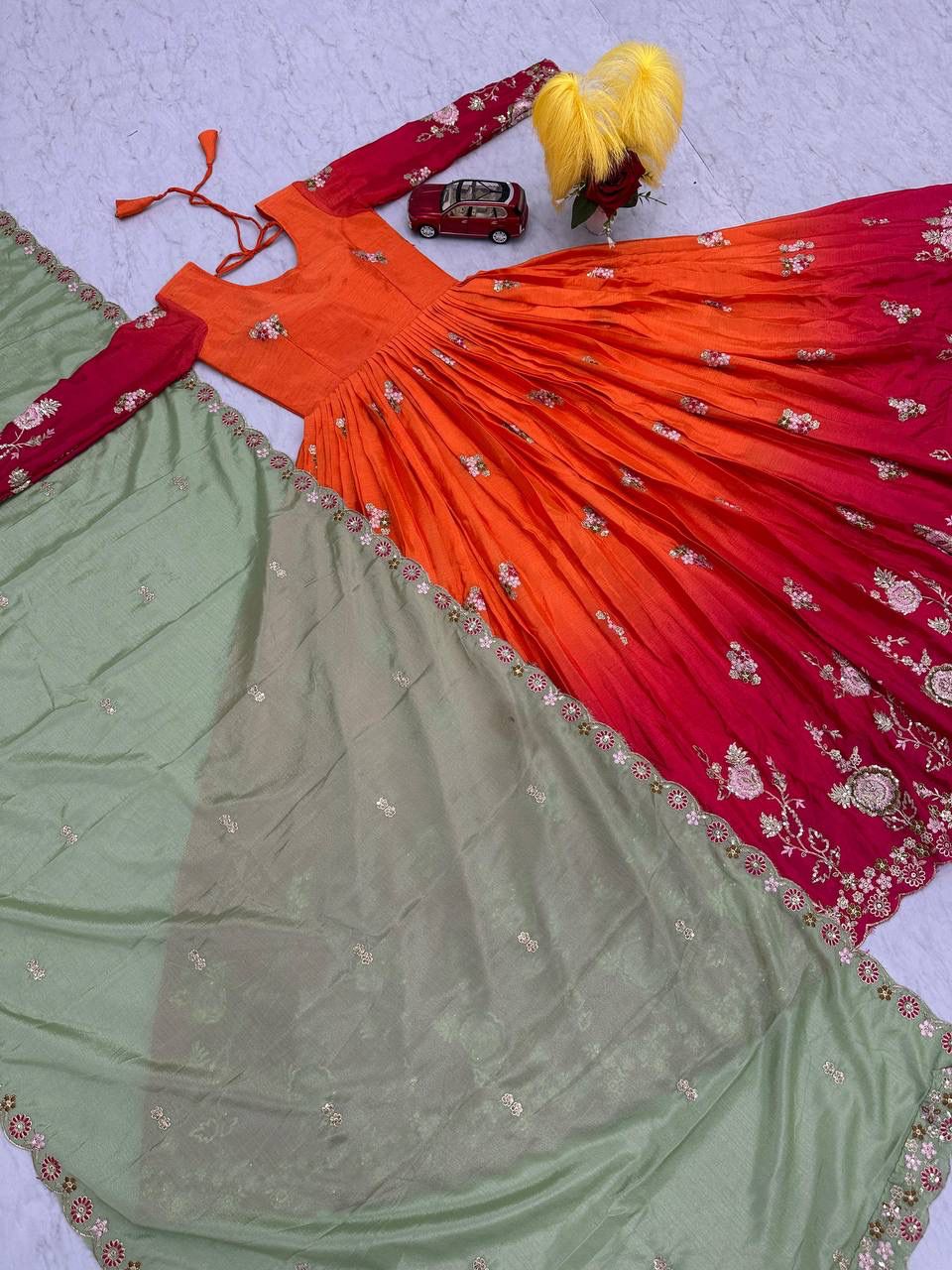 Heavy Chinon Gown with Sequence Embroidery and Dupatta