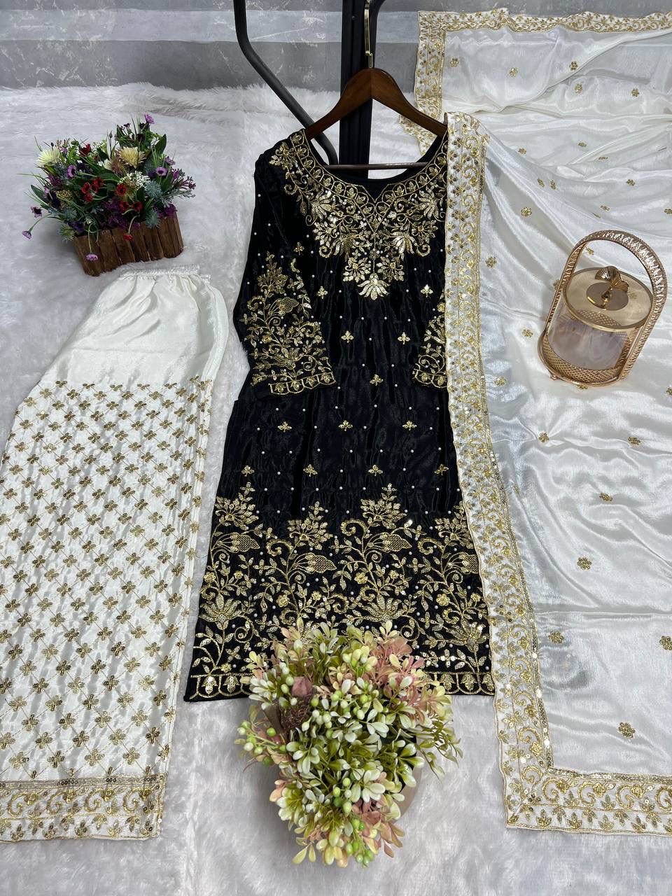 Elegant Embroidered Plazzo Suit – Her Highness Fashion