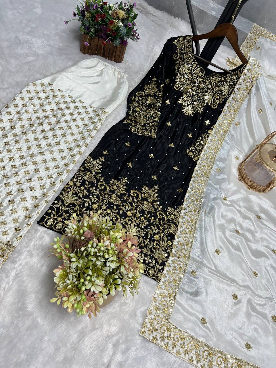 Elegant Embroidered Plazzo Suit – Her Highness Fashion