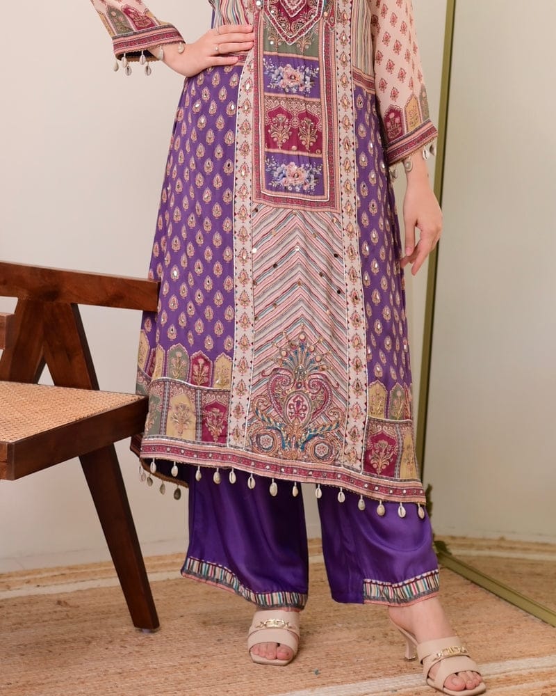 Pure Chinon Kurti Plazzo Set with Chiffon Dupatta