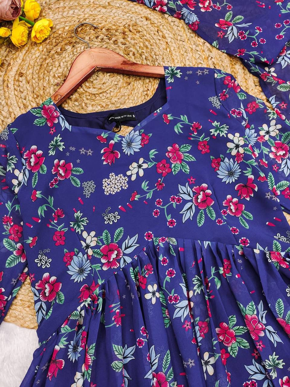 Blue Floral Fox Georgette Anarkali Suit Set