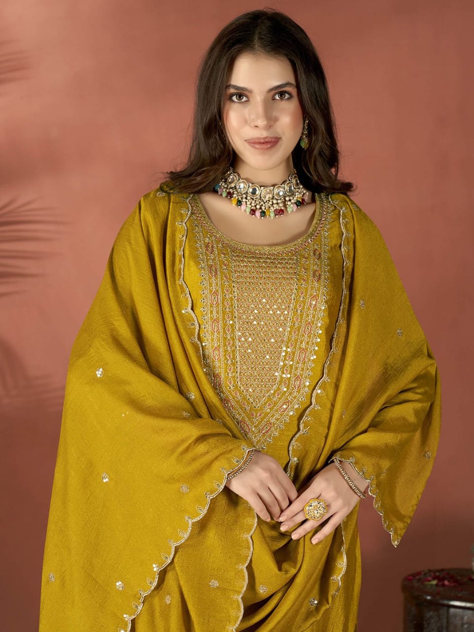 Designer Vichitra Silk Kurti Pant Dupatta Set