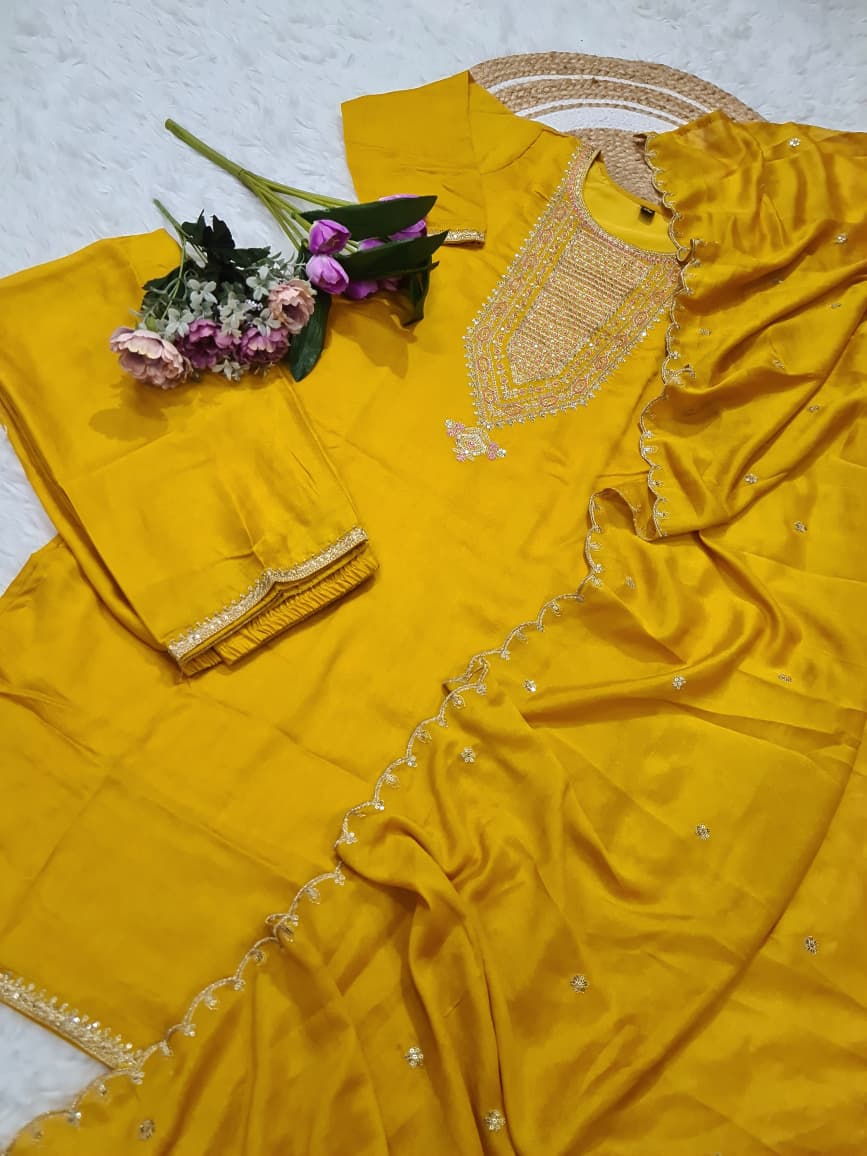 Traditional Vichitra Silk Embroidered Suit for Wedding Functions