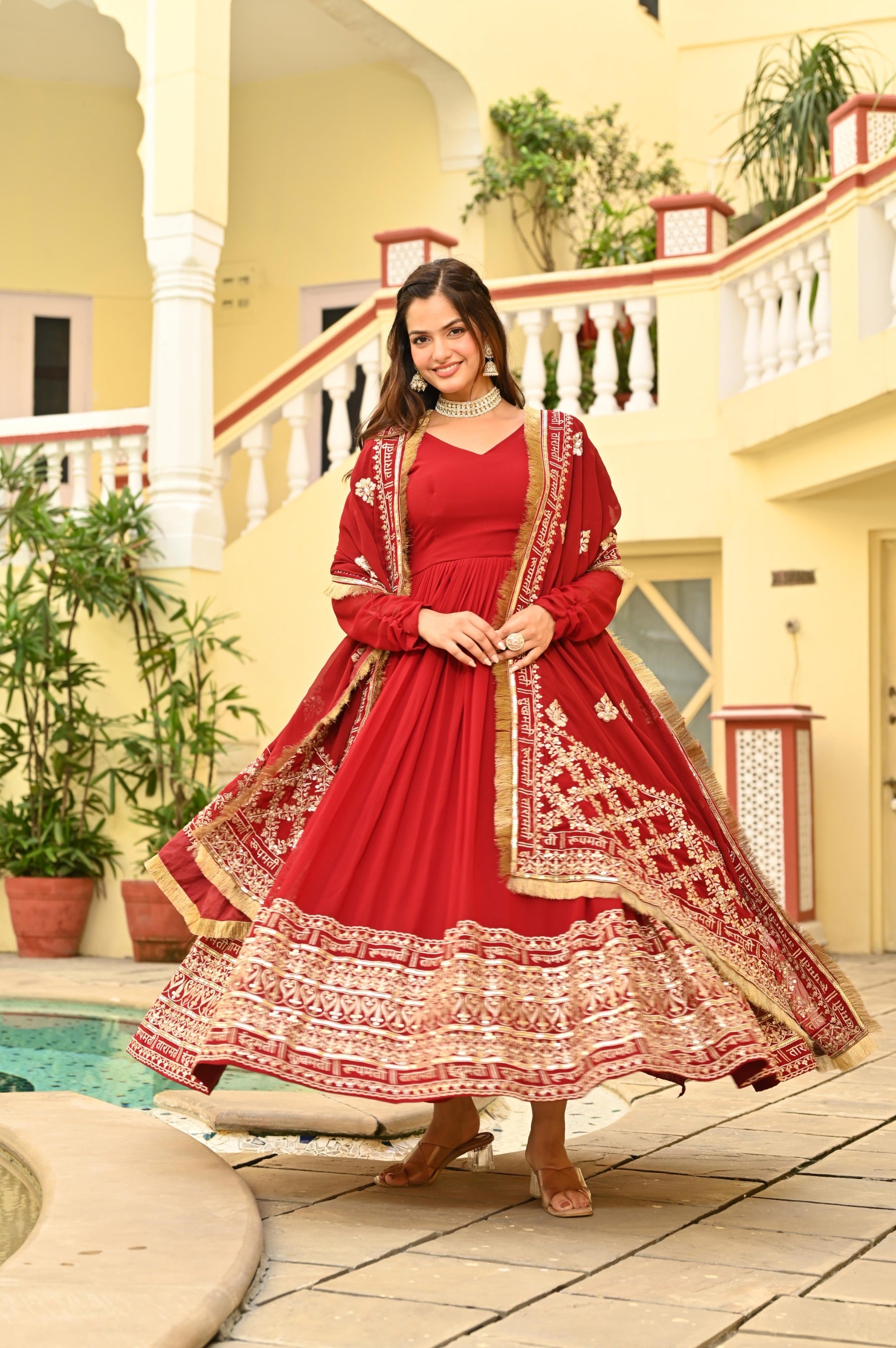 Premium embroidered gown set