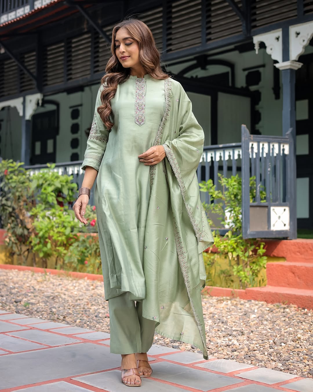 Designer Muslin Silk Kurti with Sequence Embroidery Work