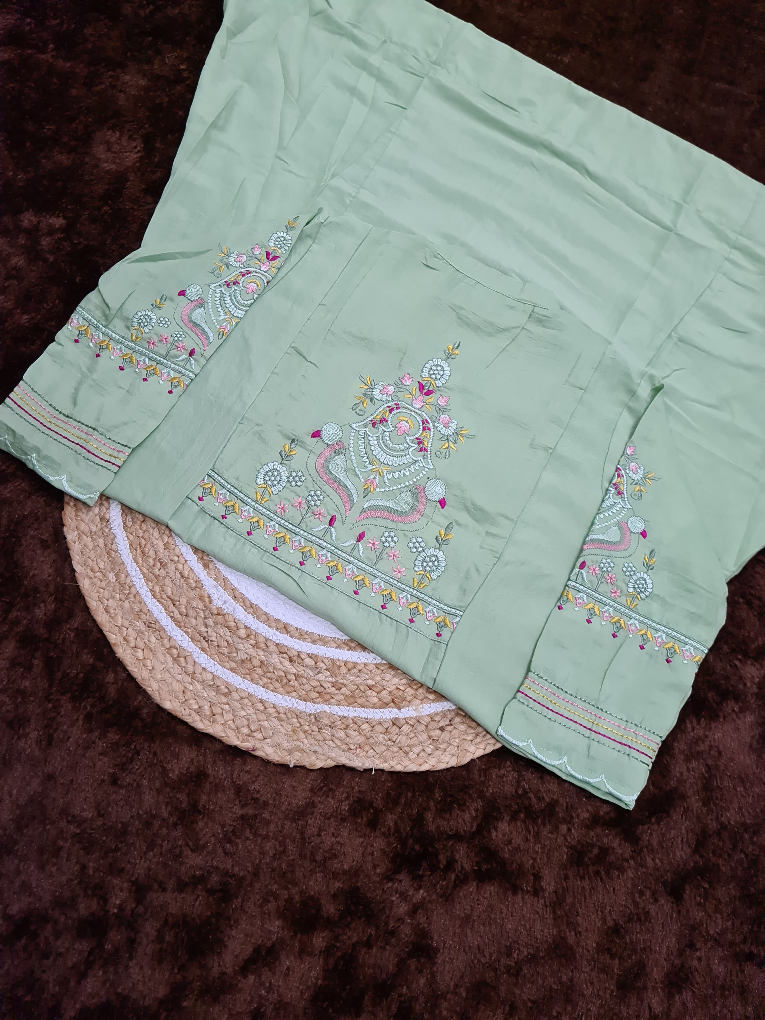Graceful Muslin Silk Suit with Golden Embroidery Work