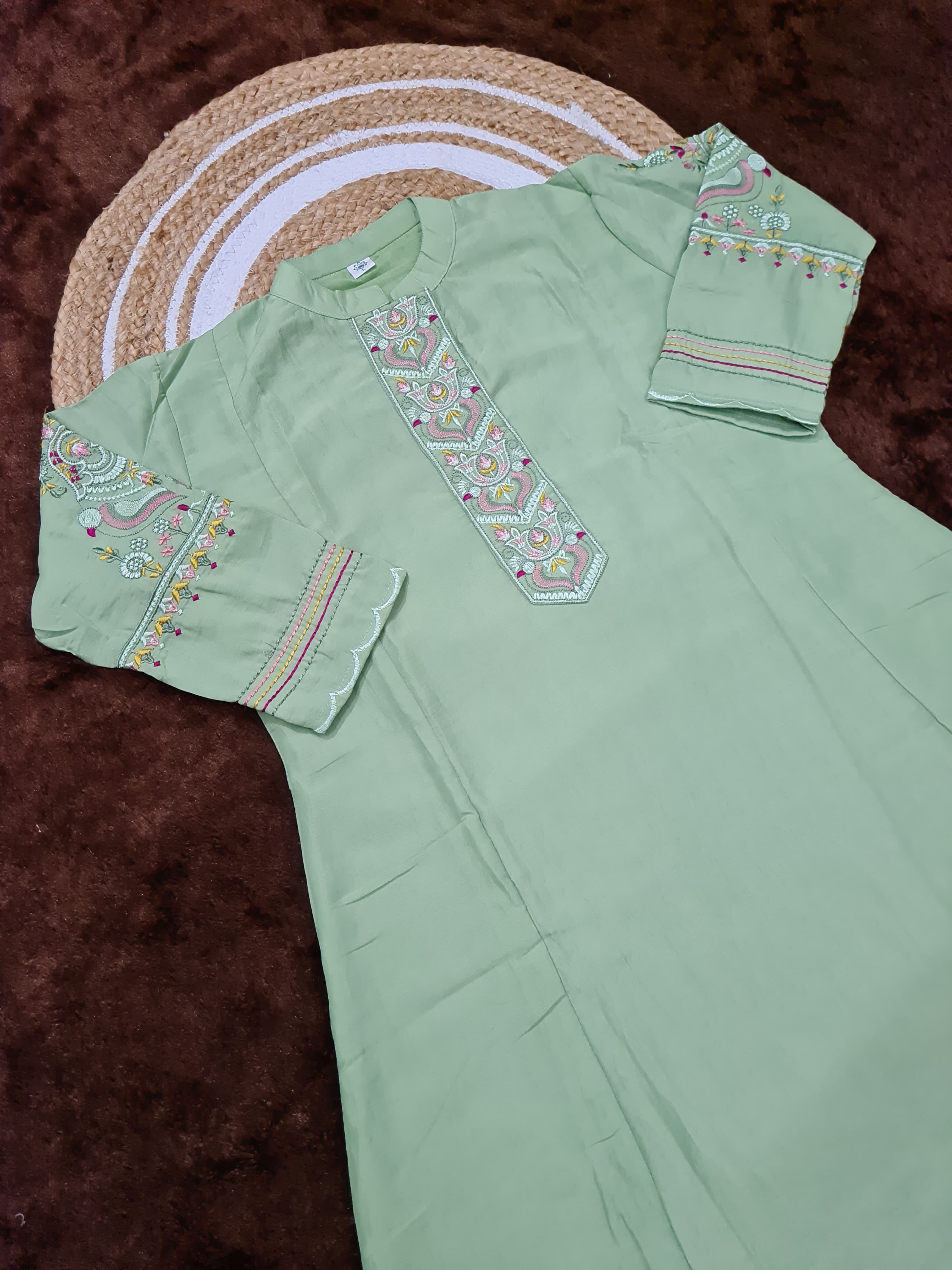 Heavy Embroidery Muslin Silk Kurti Pant Dupatta Set