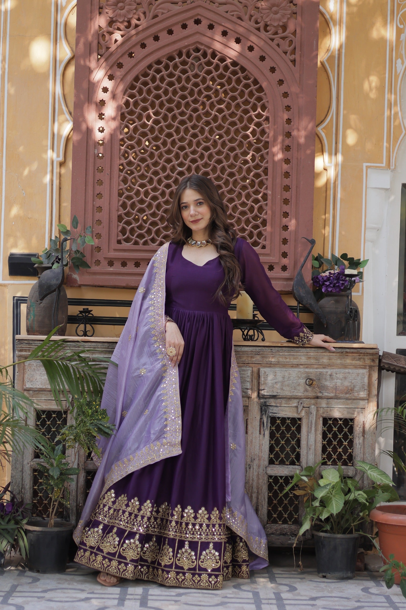 Embroidered star georgette dress