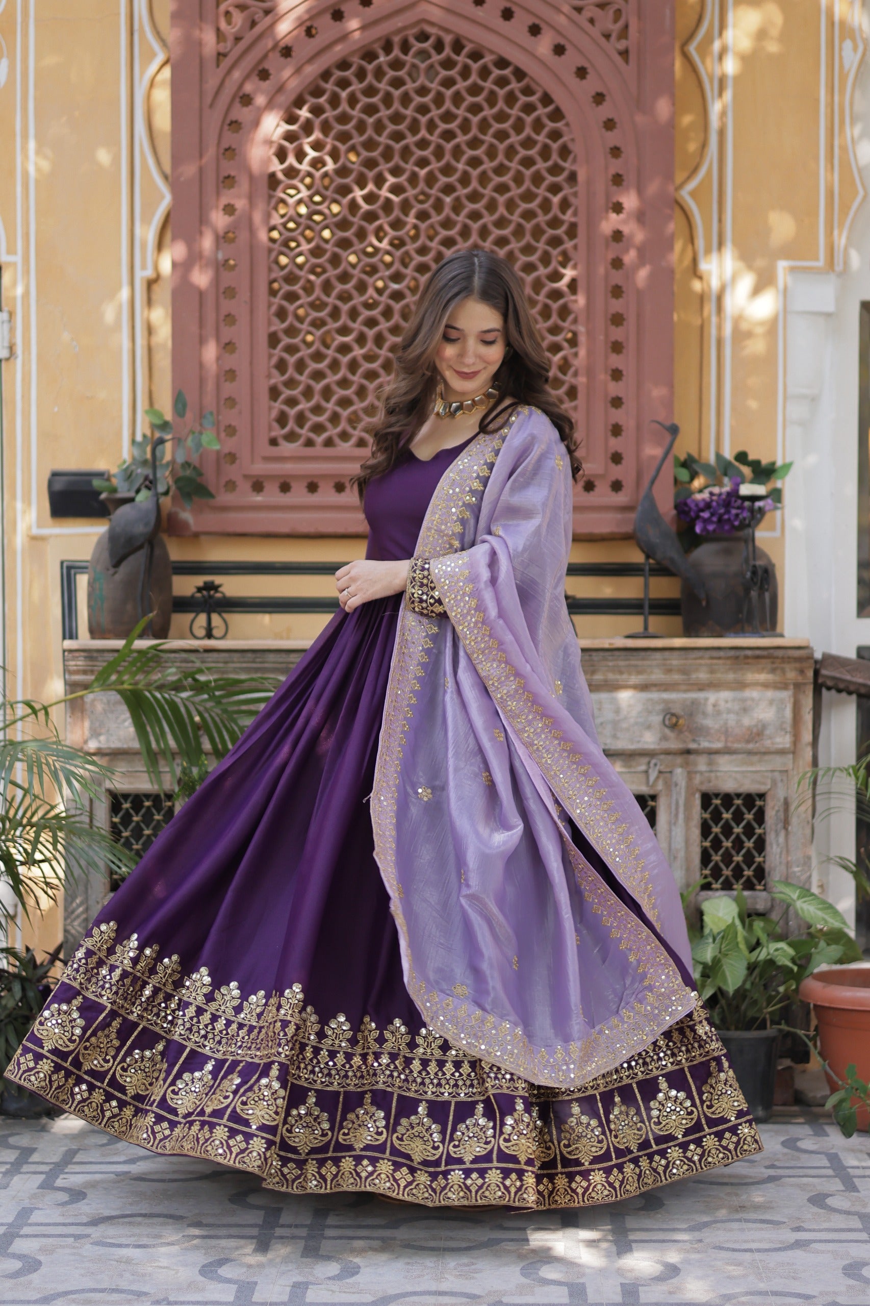 Gold dupatta with sequins work