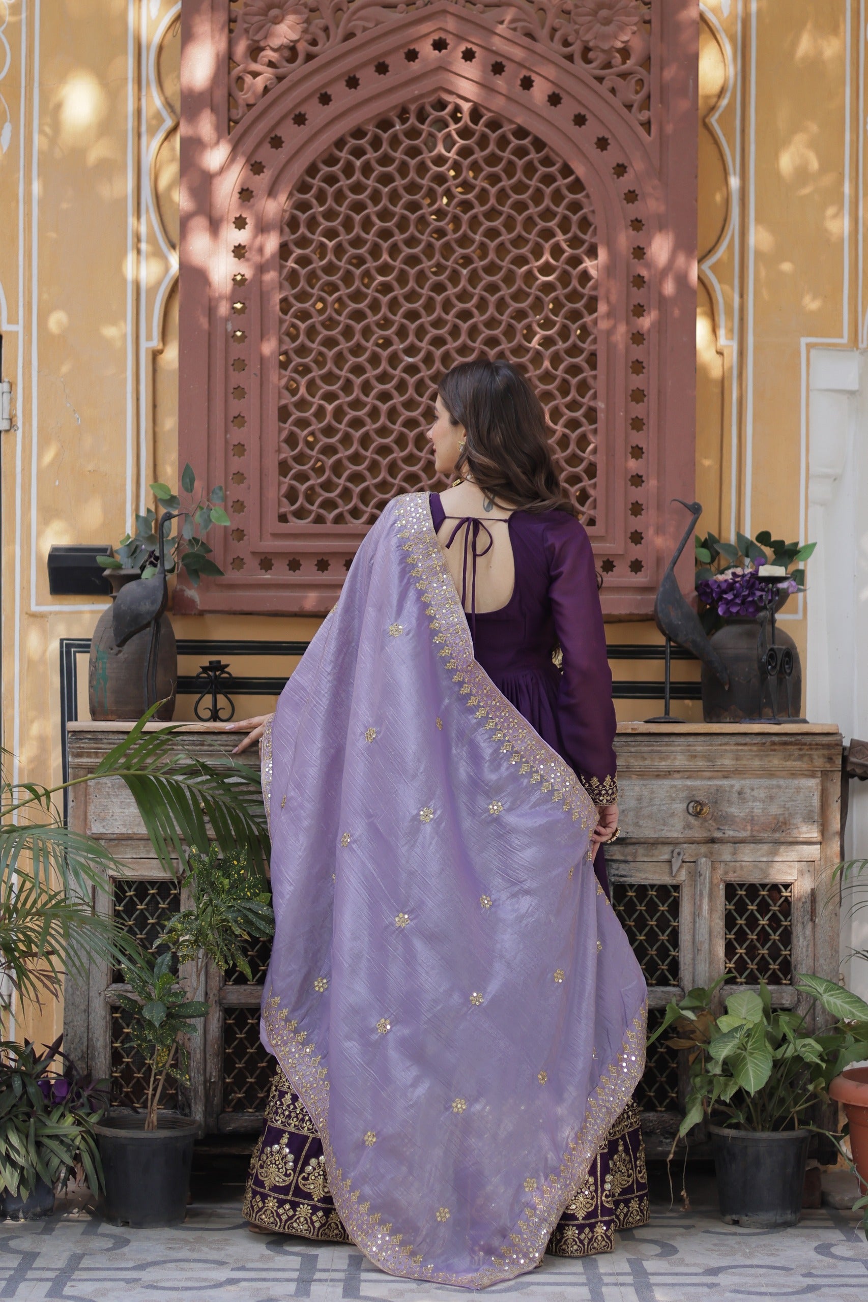 Fancy neck full sleeves gown