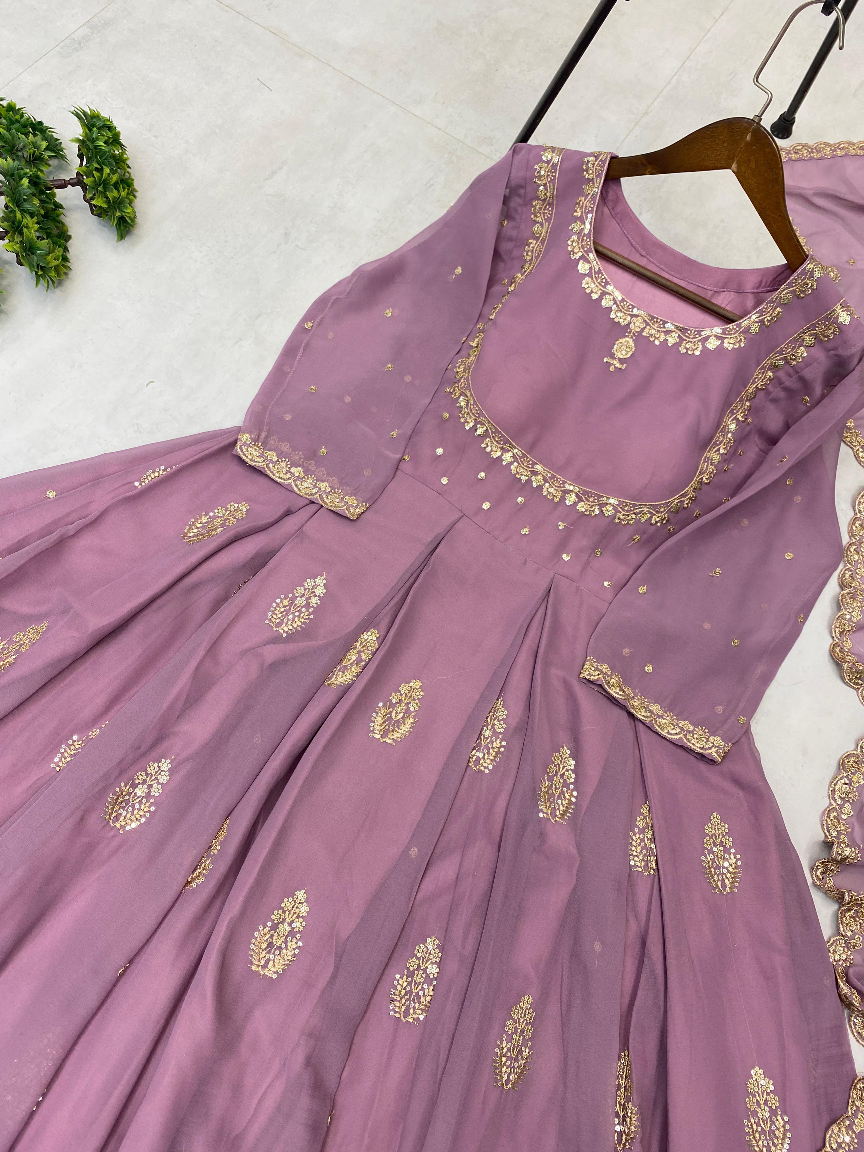 Georgette Sequin Embroidered Gown Front View