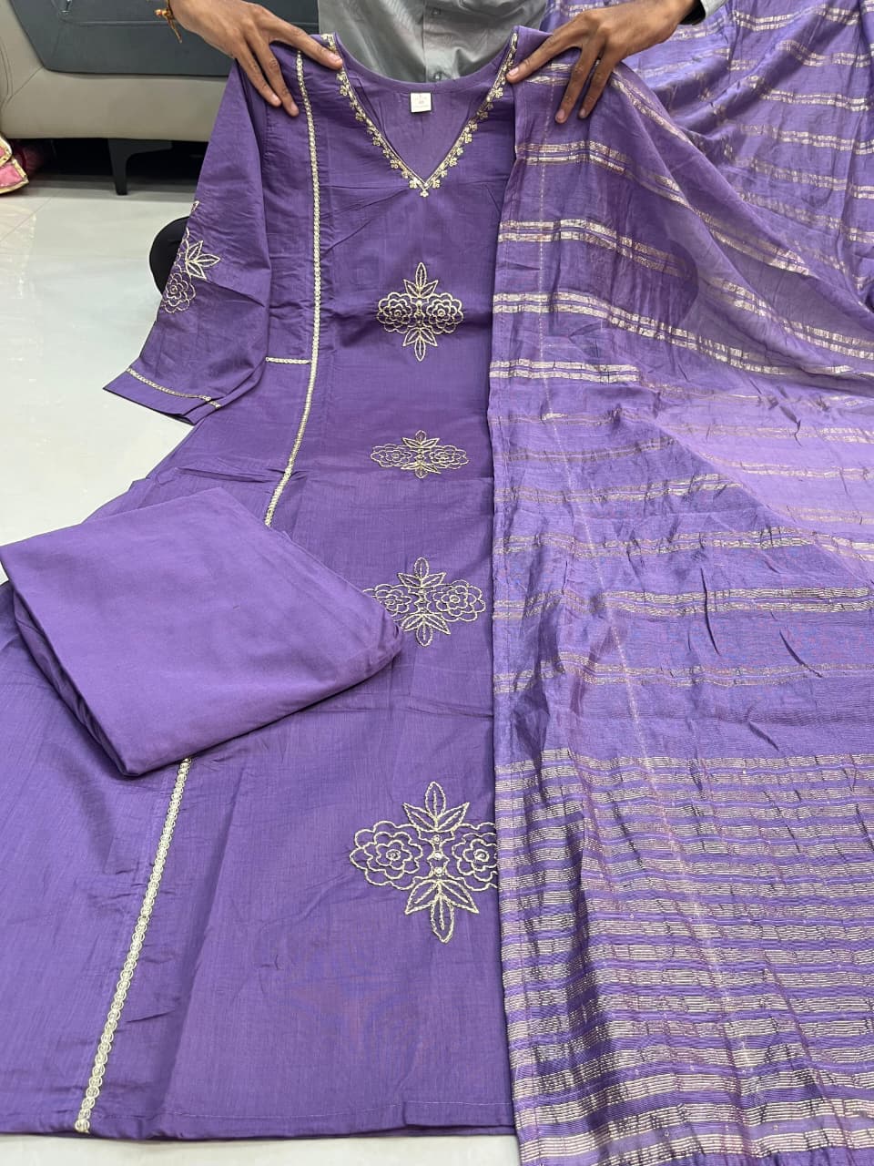 Elegant Embroidered Yoke Detailing on Premium Chanderi Kurti