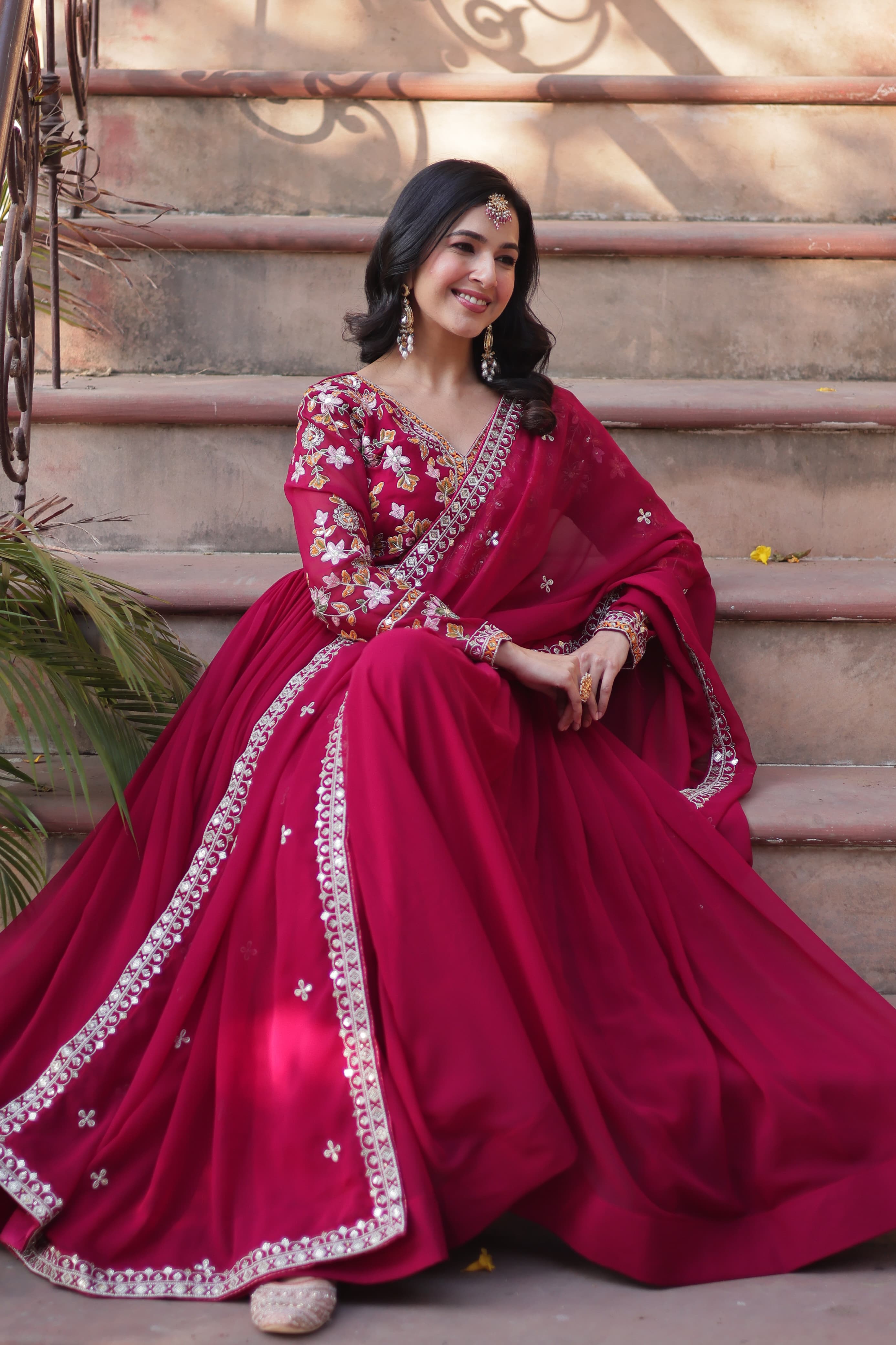 Wedding and party wear embroidered gown
