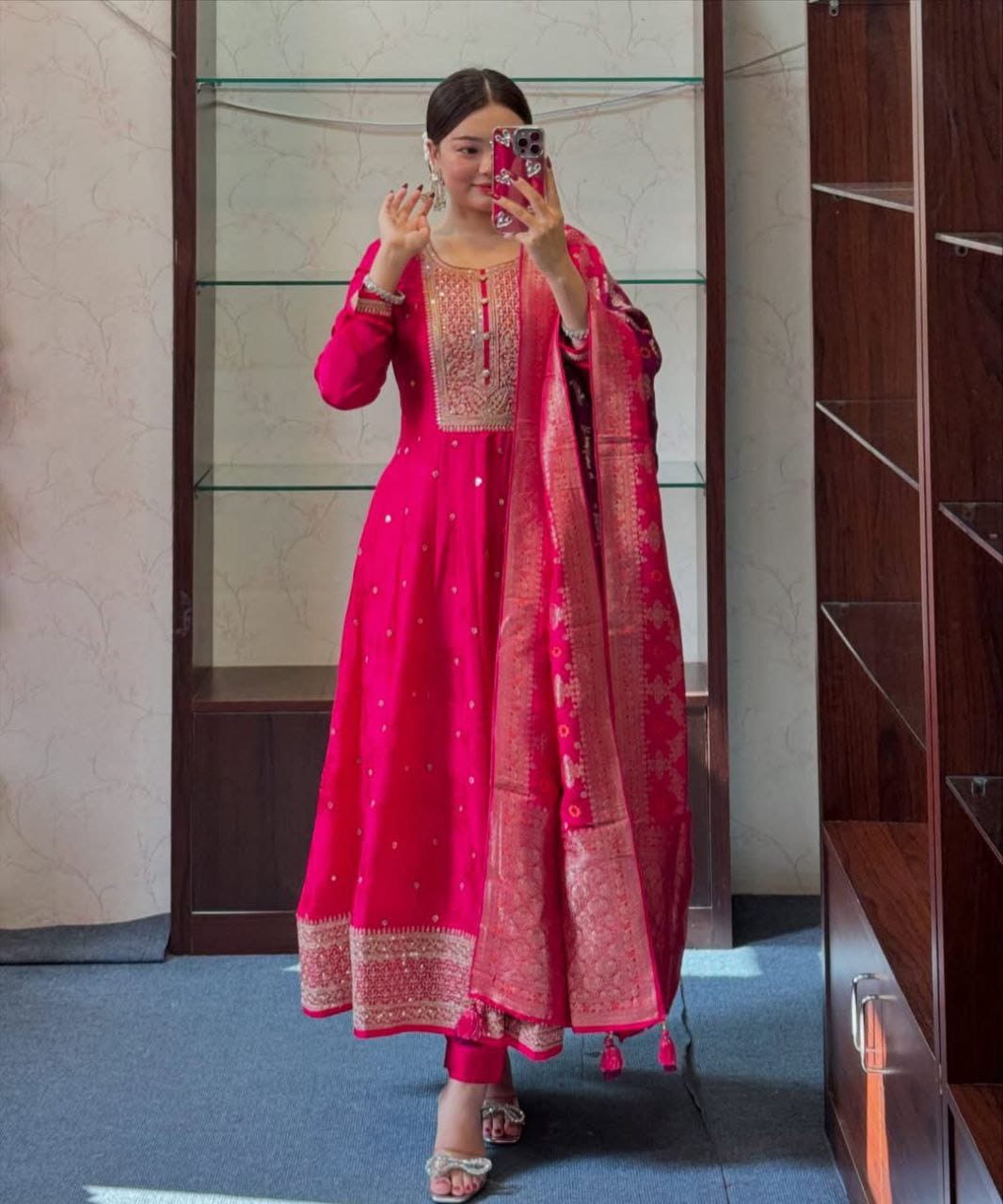 Festive Banana Silk Anarkali Dress for Women
