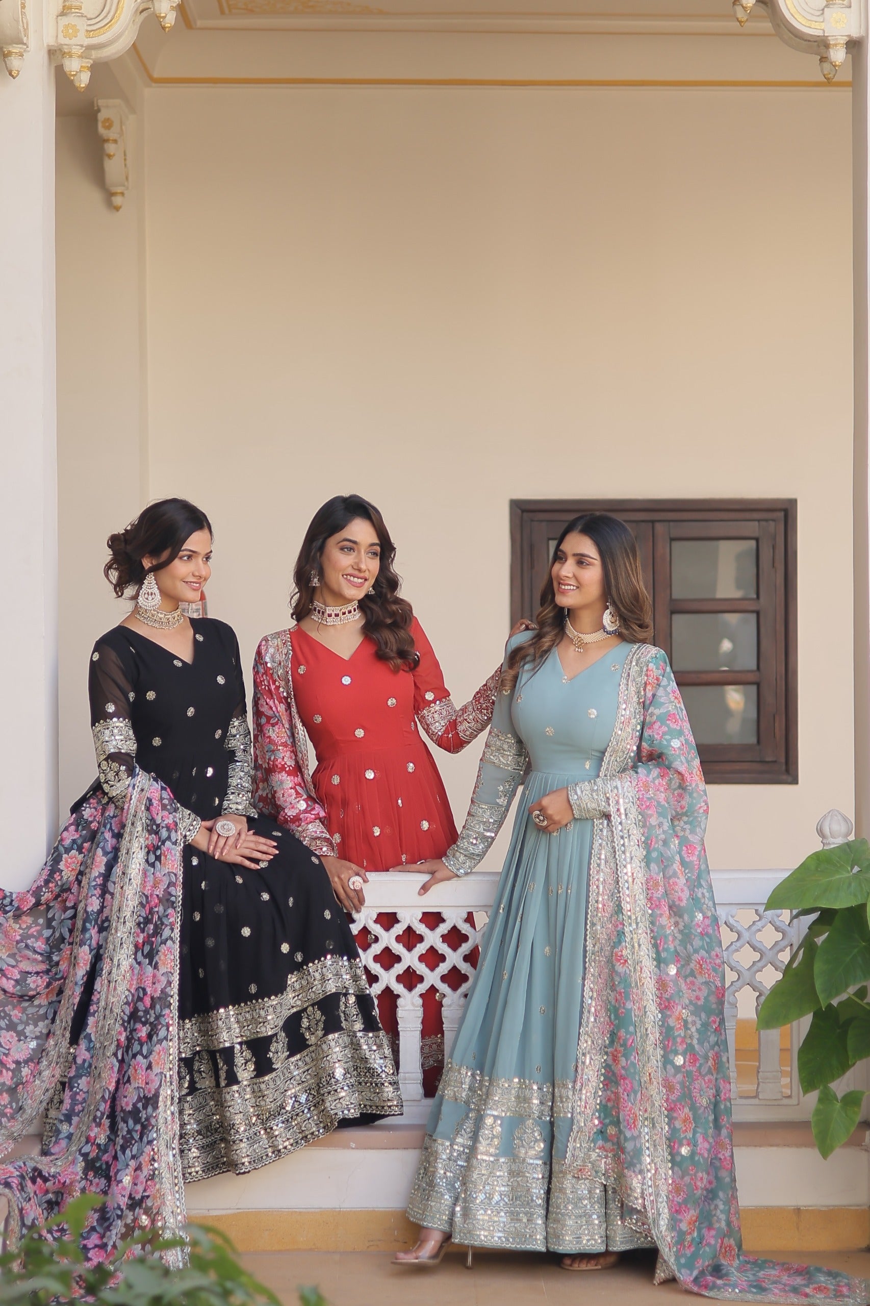 Elegant party wear embroidered gown