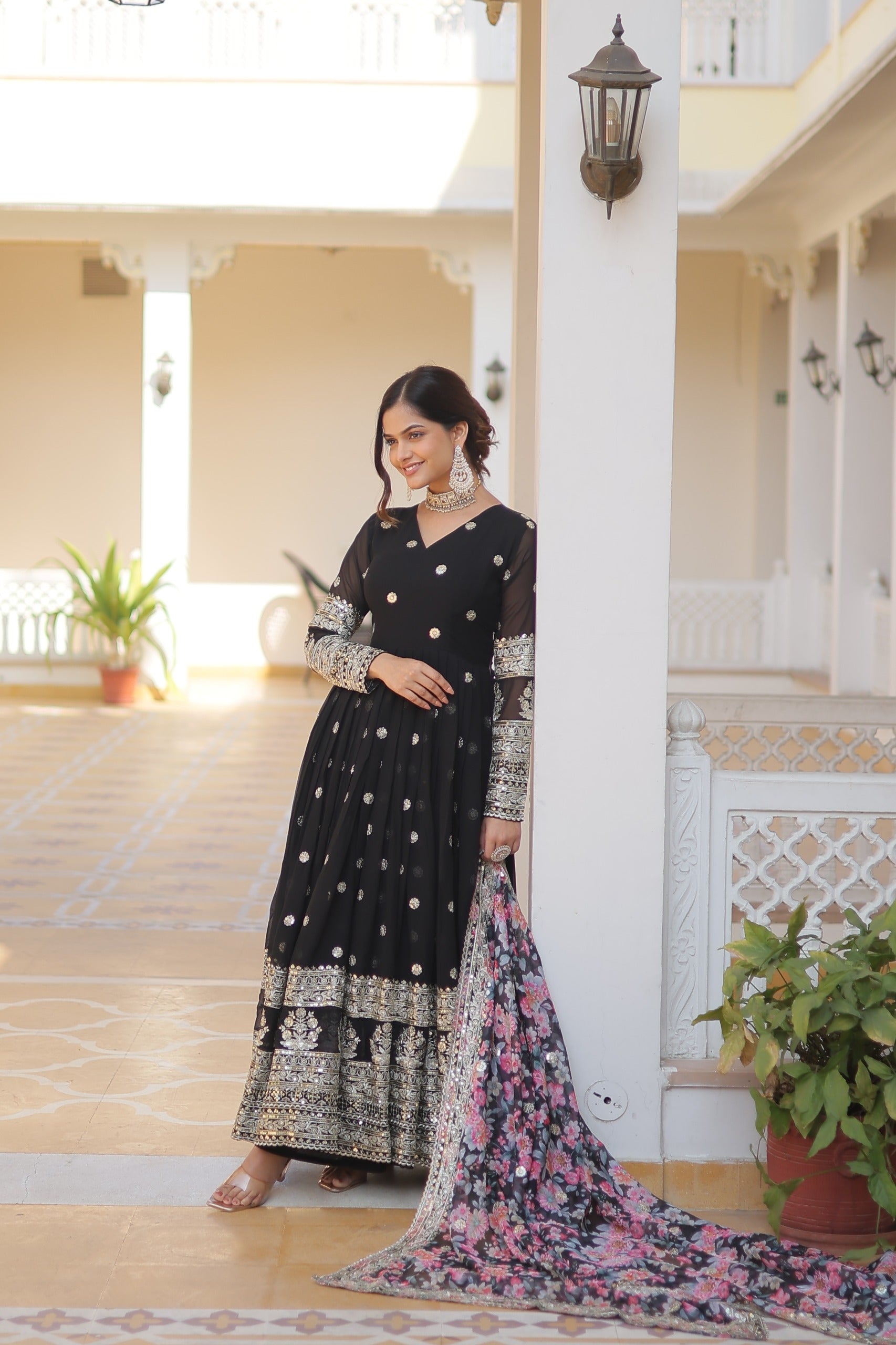 Designer Faux Georgette festive gown