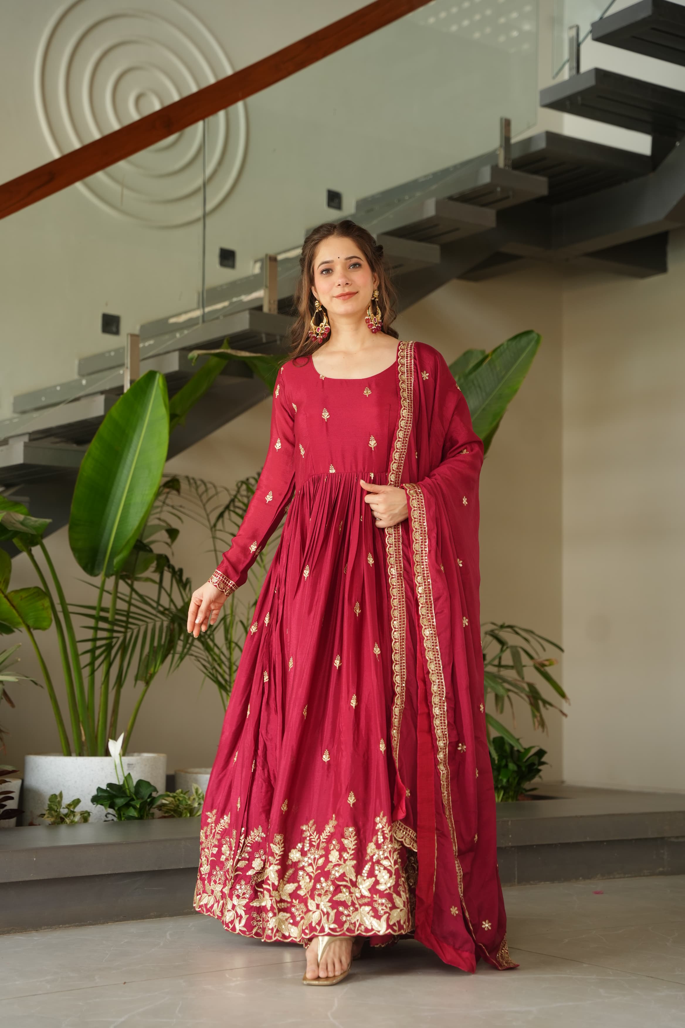 Dupatta with lace border and sequins