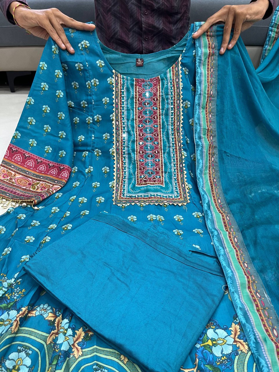 Traditional Handwork Anarkali Kurti with Latkan Lace – Her Highness Fashion