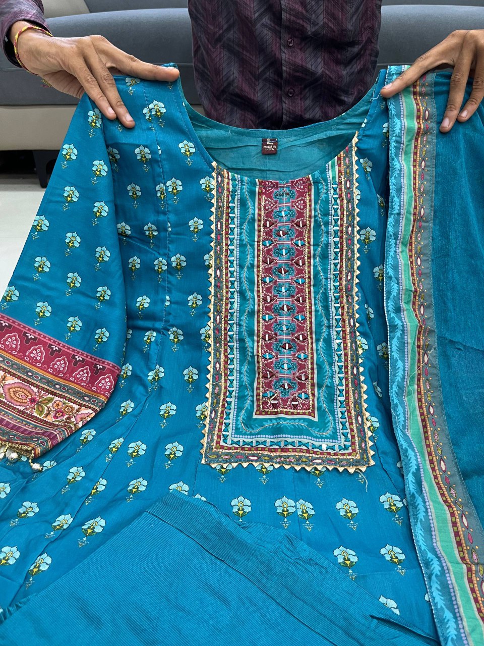 Traditional Handwork Anarkali Kurti with Latkan Lace – Her Highness Fashion