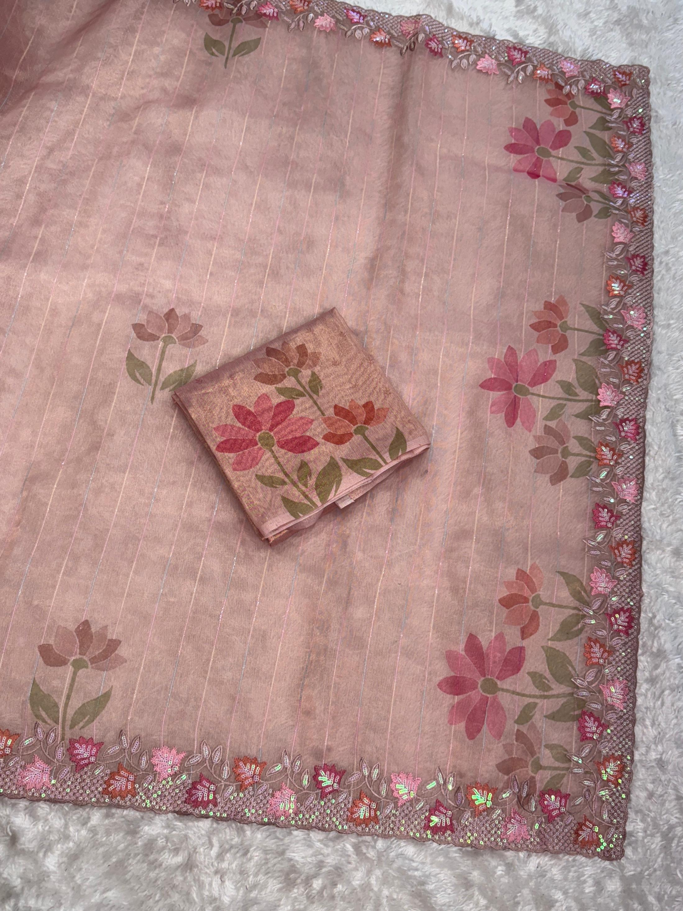 Soft Beige Organza Saree Draped Look