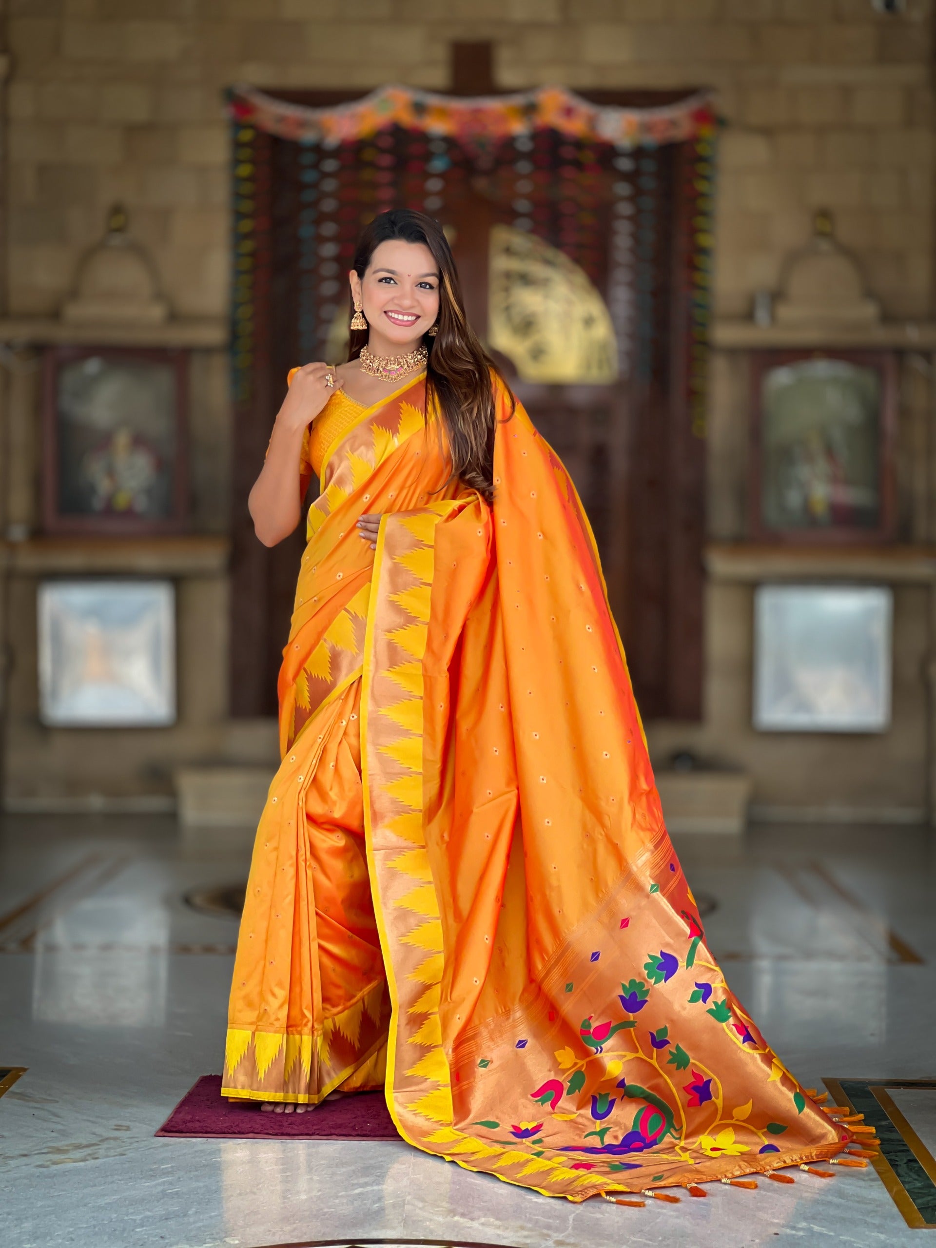 Wedding Wear Silk Saree with Golden Zari Work