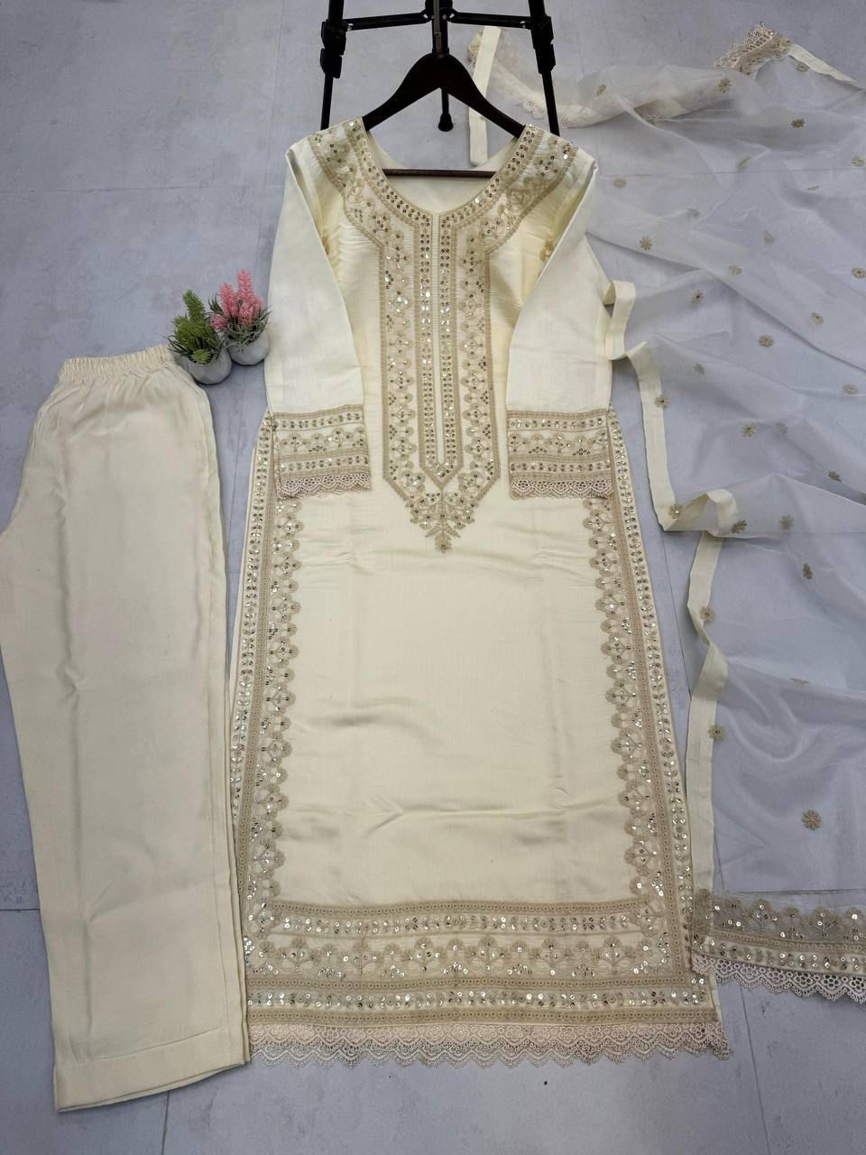 Elegant Sequin Work Roman Silk Suit – Her Highness Fashion