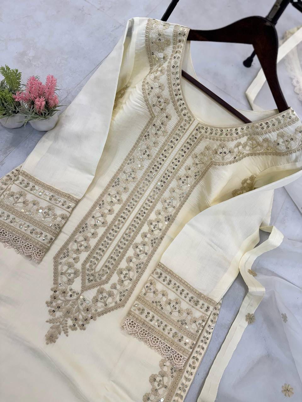 Elegant Sequin Work Roman Silk Suit – Her Highness Fashion